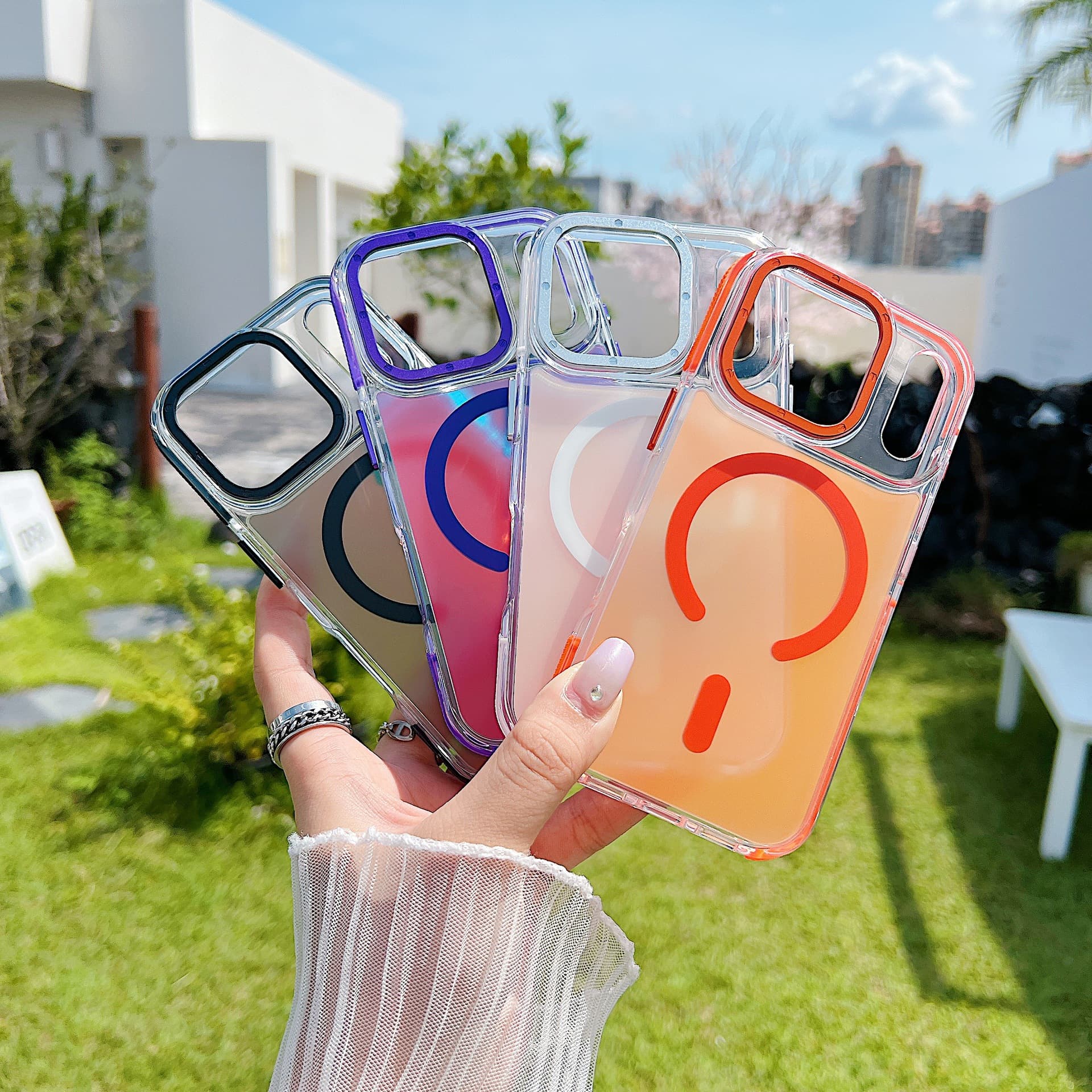 Suitable for Apple 18promax mobile phone case Xuncai laser gradient chameleon strong magnetic suction 11-17 super anti-fall