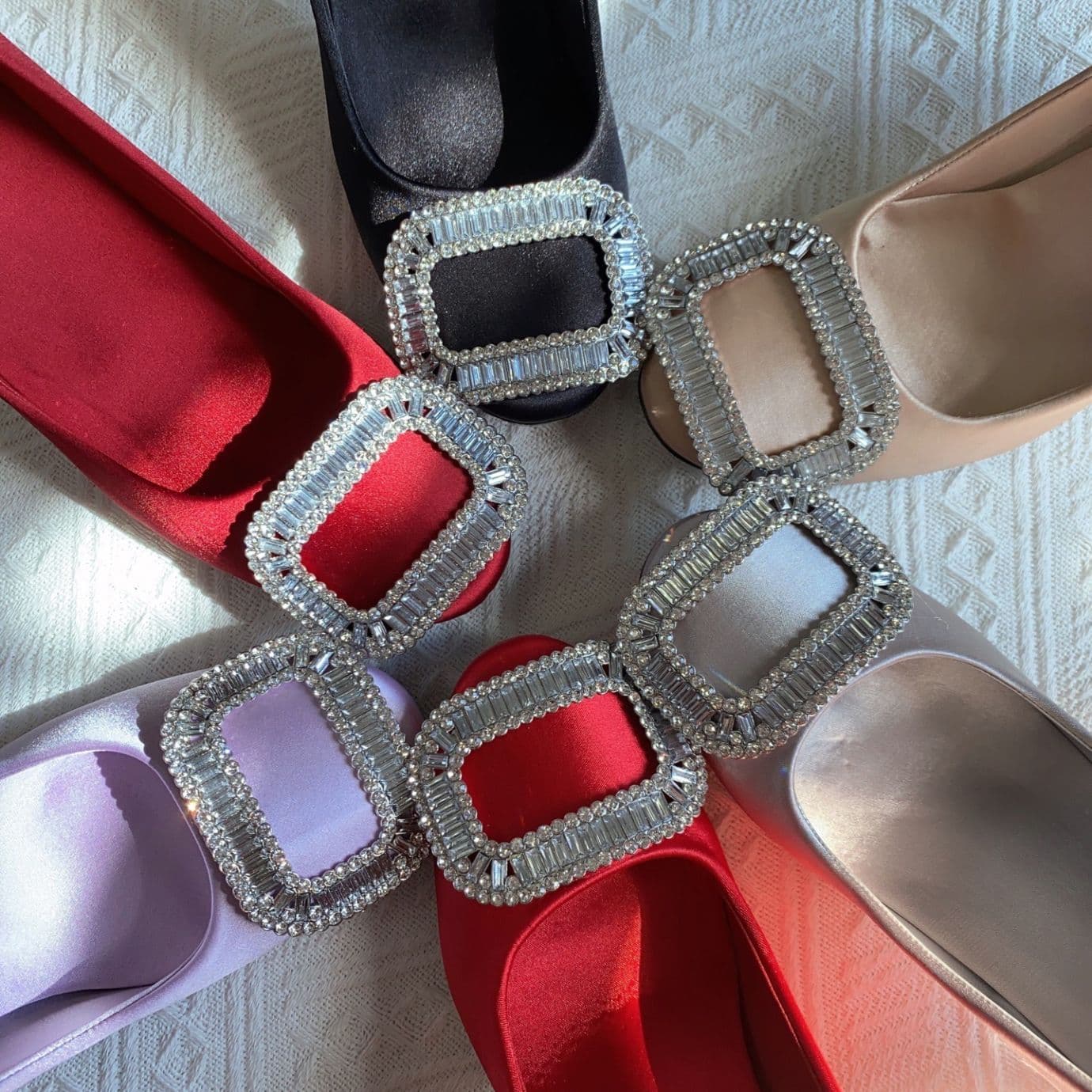 New Arrival 2024 Spring/Summer New Square Toe Square Buckle Rhinestone High Heels Stiletto Banquet Single Shoes Grey Satin Temperament Women