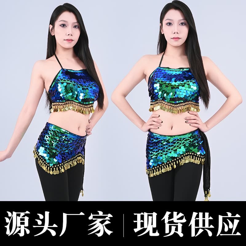 Cross-border Belly Dance Hip Chain Costume Samba Dance Waist Decoration Sequin Fringe Performance Hip Scarf Triangular Waist Scarf