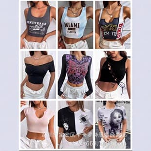 Inshrt Sexy Women's T-Shirt Women's Clothing Foreign Trade Short Sleeve Cross-Border Wholesale EshiIShnt European and American Sexy Mixed T-Shirts