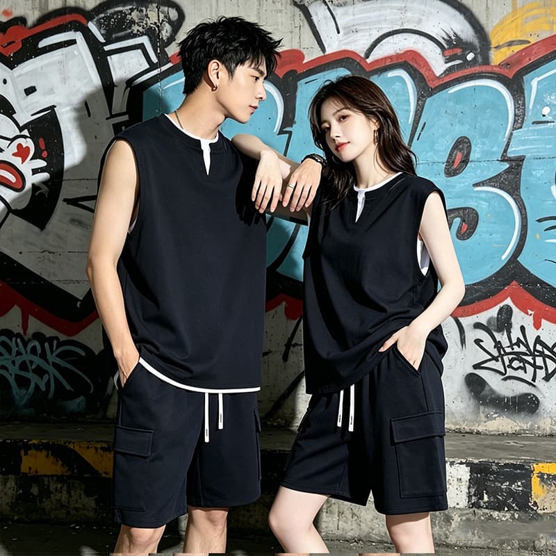 Shorts Suit Men's Trendy Brand 2026 Summer New Thin Ice Silk Sleeveless Sports Two-Piece Set Youth Summer Outfit for Women