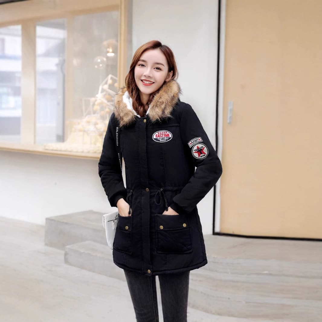 Korean Style Hooded Thickened Warm Medium Length Cotton Jacket Large Size Workwear Cotton Coat Women's Cotton Clothing