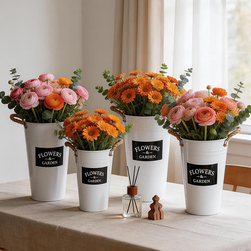 Iron Hemp Rope Awakening Flower Bucket, Flower Shop Fresh Flower Arrangement Container, European Simple Flower Bucket, Decorative Vase, Home Flower Care Bucket