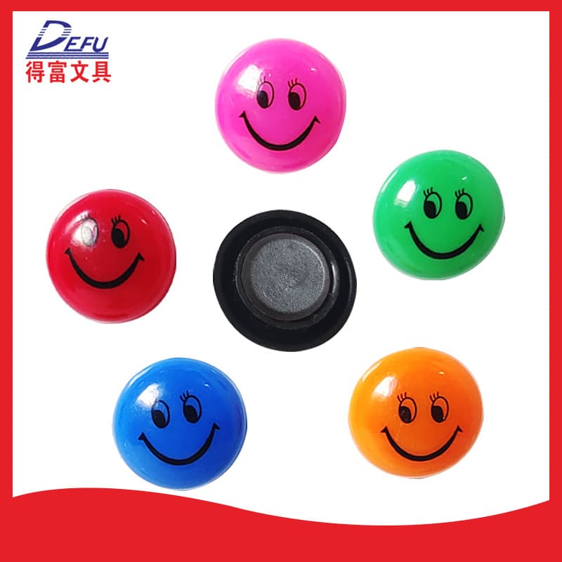 Defu Stationery Smiley Face Magnetic Buttons 20mm Strong Blackboard Stickers Printed Magnetic Tacks for Office, Home, and Teaching