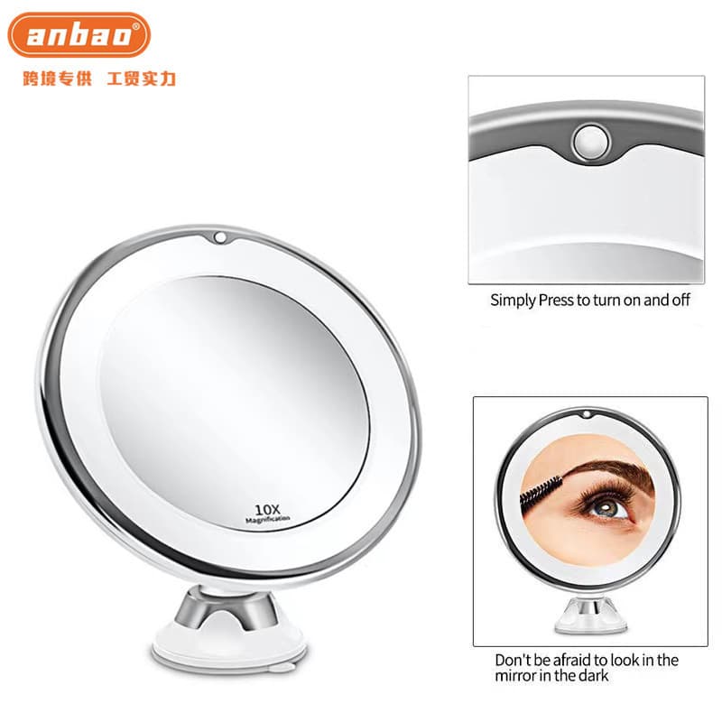10X Magnification LED Makeup Mirror with Fill Light Three Color Upgrade USB Plug-In Touch Switch Luxury Vanity Mirror