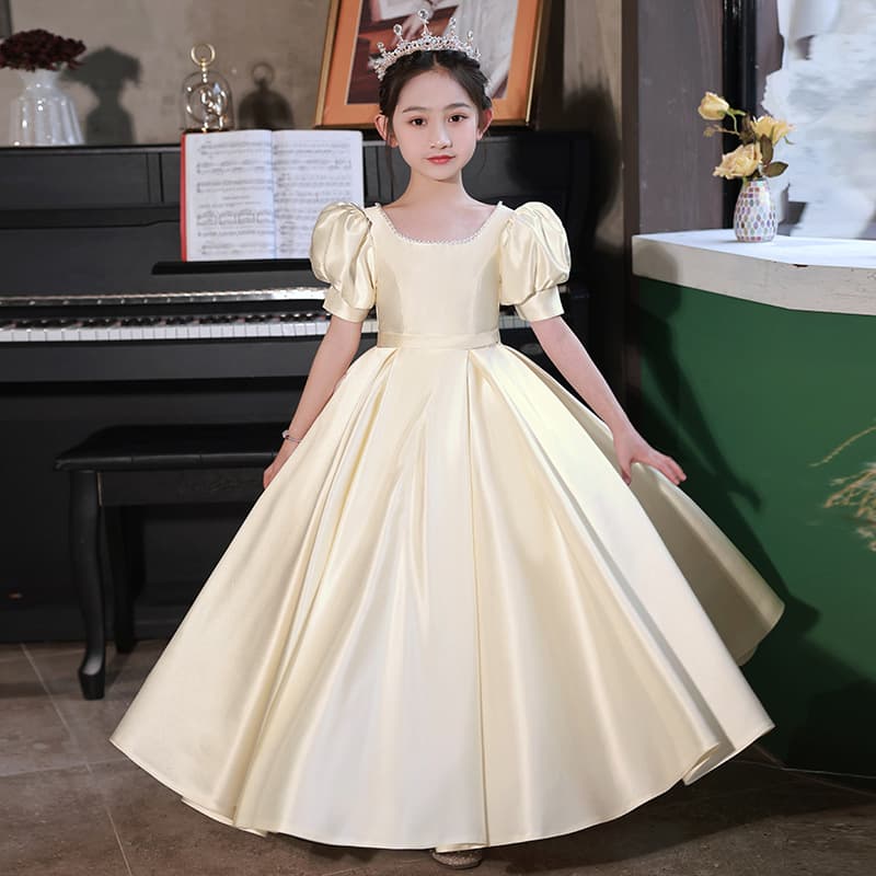 Children's Dress 2026 New Satin Flower Girl Birthday Princess Dress Little Girl Piano Girl Performance Costume Host