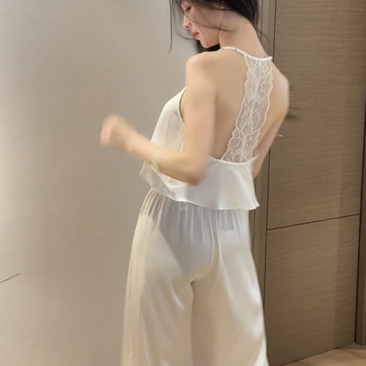 Chantilly Afternoon French Luxury Lace Backless Camisole Pajama Set