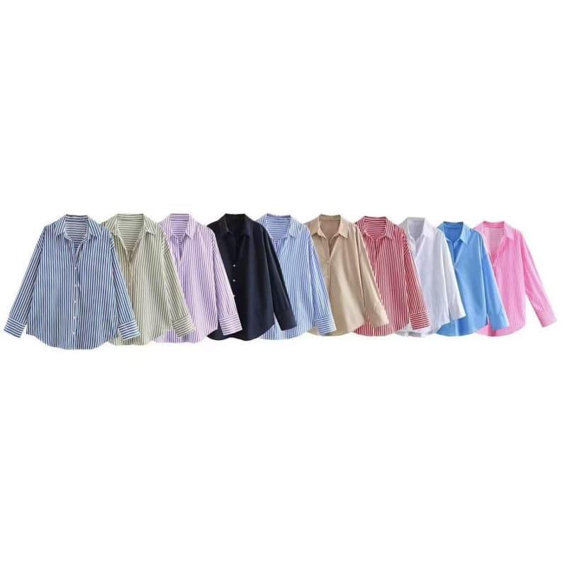 ZA cross-border foreign trade women's European and American style AliExpress popular spring and summer fashion POLO collar commuter style long-sleeved shirt