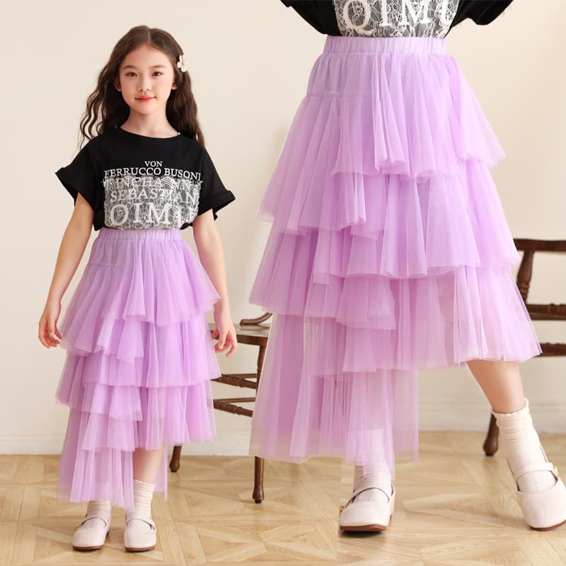Children's Skirt 2025 Girls' Mesh Cake Skirt Mid-Length Sweet Gauze Skirt for Older Kids Fairy-Like Puffy Skirt