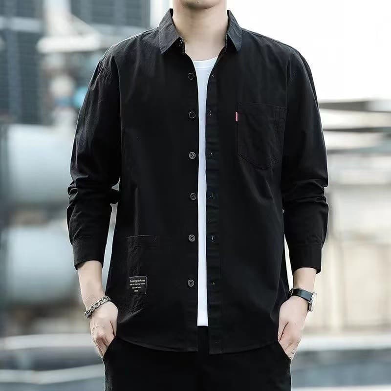 Spring New Men's Long Sleeve Work Shirt, Solid Color Casual Top, Thin High-Quality Shirt