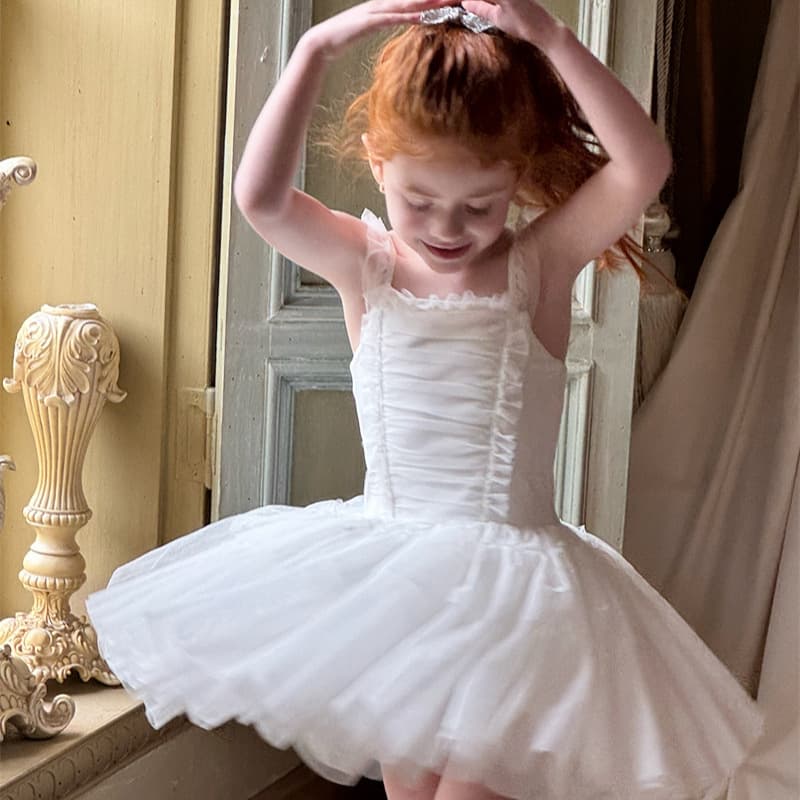 Orange Joy 26 Spring/Summer Girls' Tulle Princess Dress with Straps, Girls' Ballet Skirt