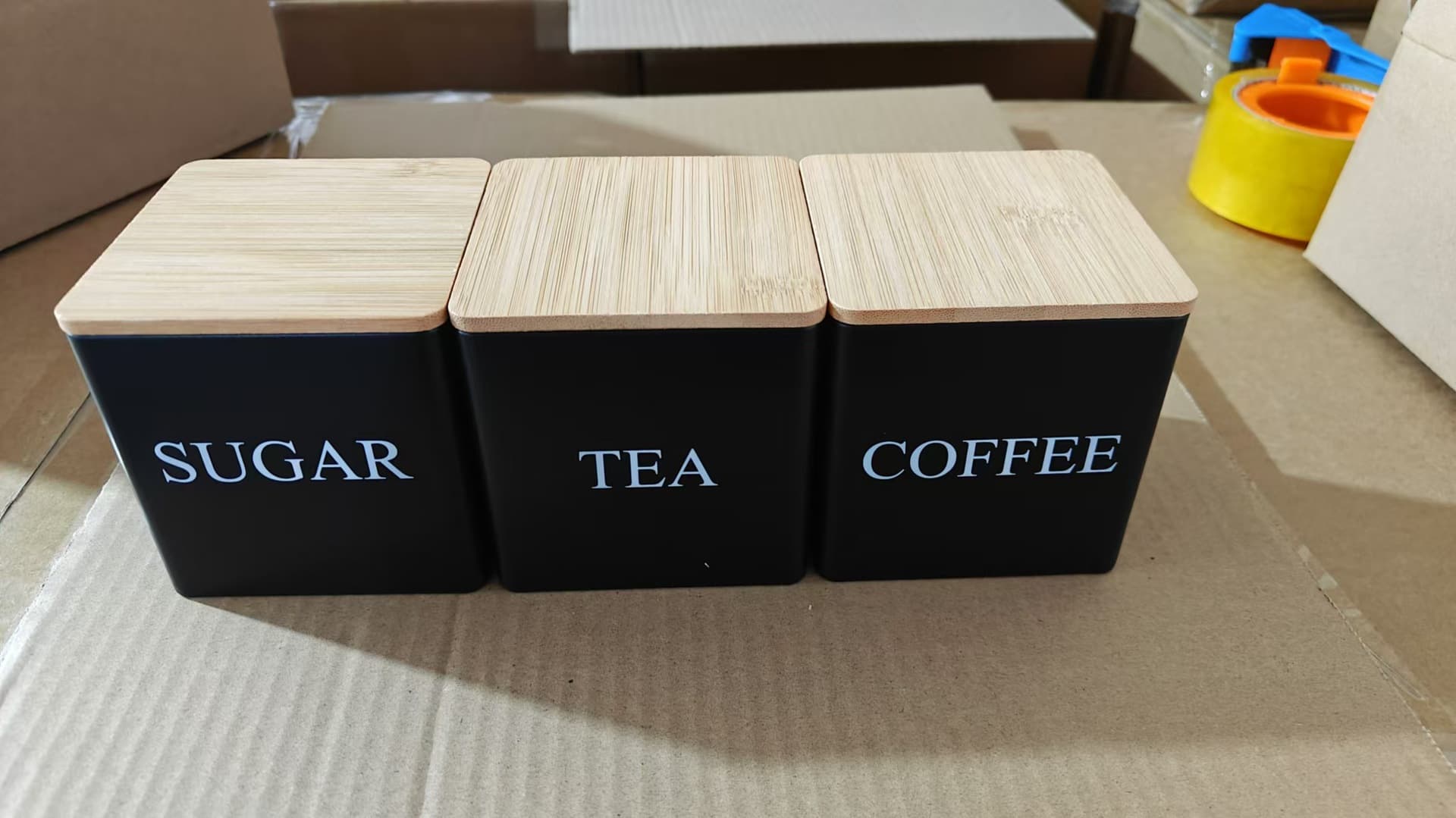 85 Bamboo Lid TEA, COFFEE, SUGAR Three-Combination Set Tea Coffee Fruit Tea Candy Tin Box