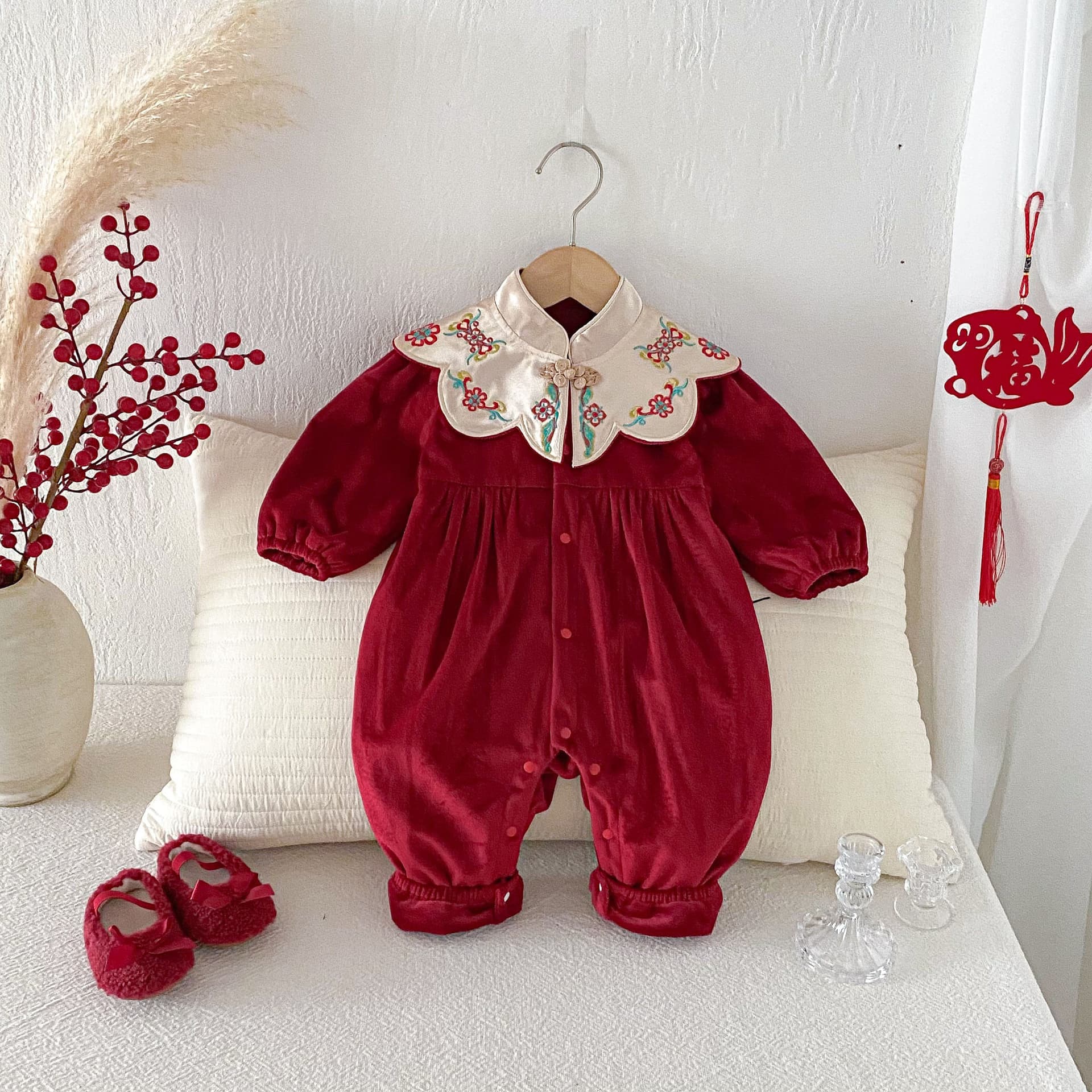 26 Baby Clothes Winter Chinese Style Embroidered Infant Romper Double-Layer Fleece Warm Clothes Newborn New Year Outfit