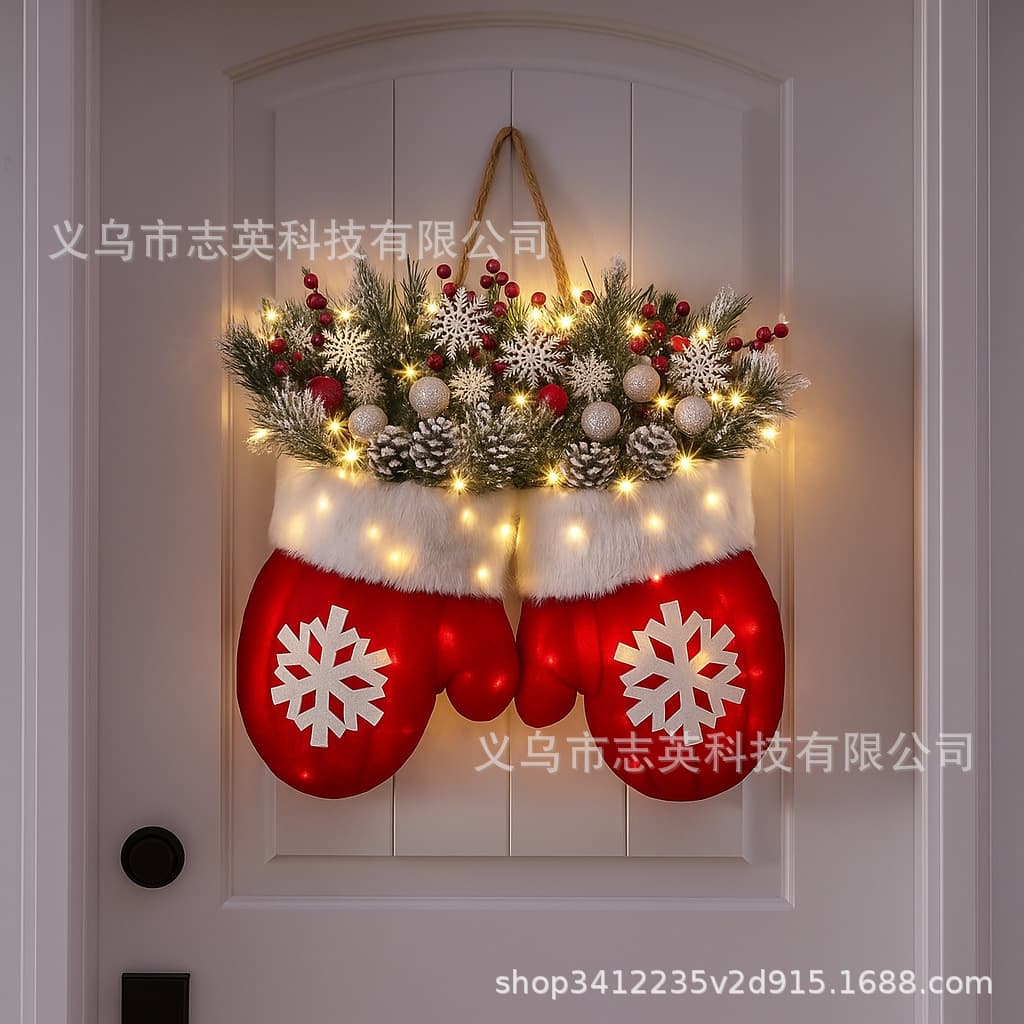 Cross-border New Light-up Glove Wreath Creative Hanging Ornament for Home Holiday Decoration