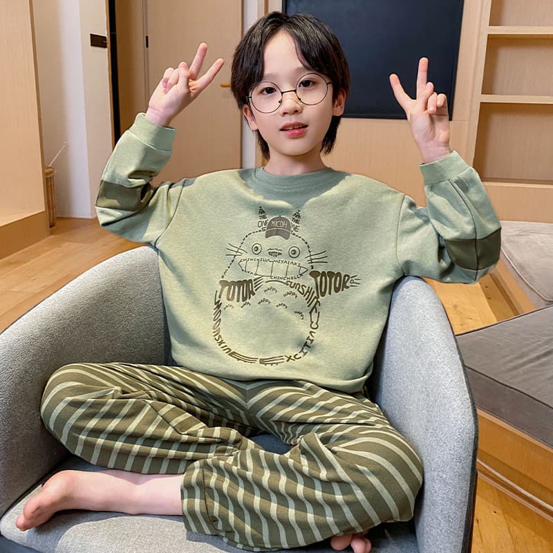 Boys' Round Neck Long Sleeve Pajamas Cotton Spring Autumn Kids Cartoon Baby Student Homewear Set