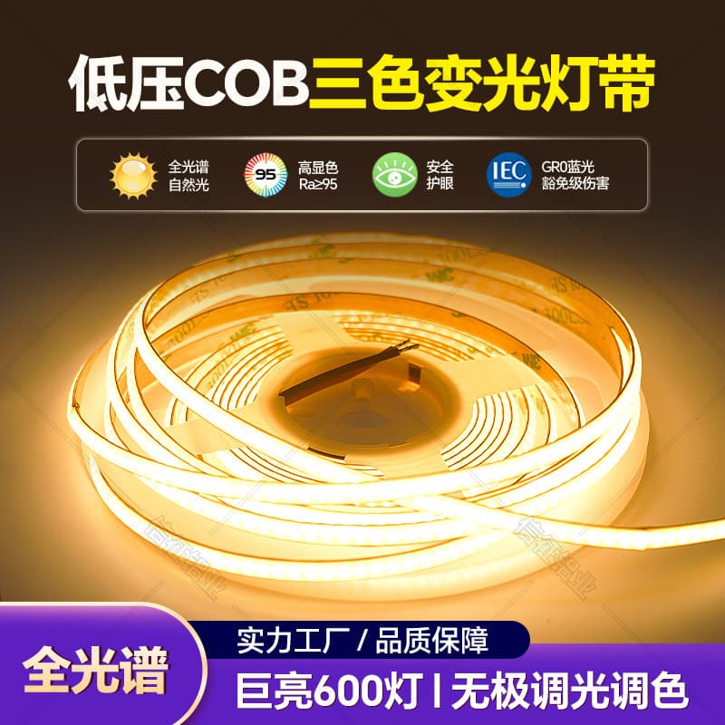 Tri-Color Dimming COB LED Strip Light 24V Ultra-Bright Ceiling Linear Atmosphere Light Outdoor 5mm Smart LED Strip