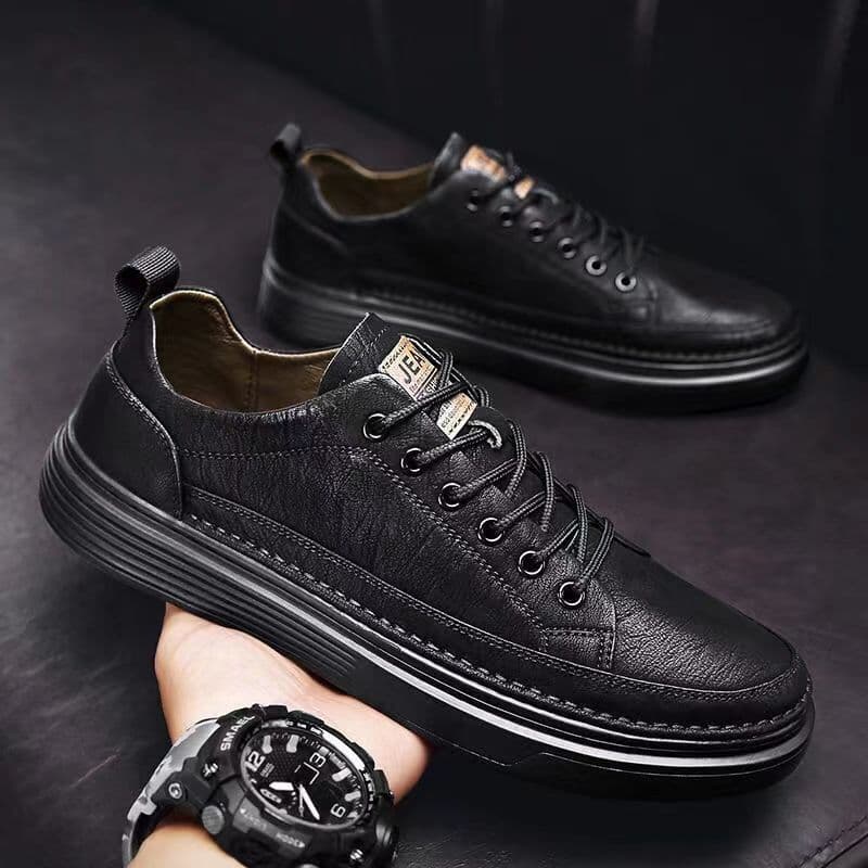 Versatile Black Casual Leather Shoes New Spring Collection Men's Low Top Waterproof Non-Slip Work Shoes For Office Environment