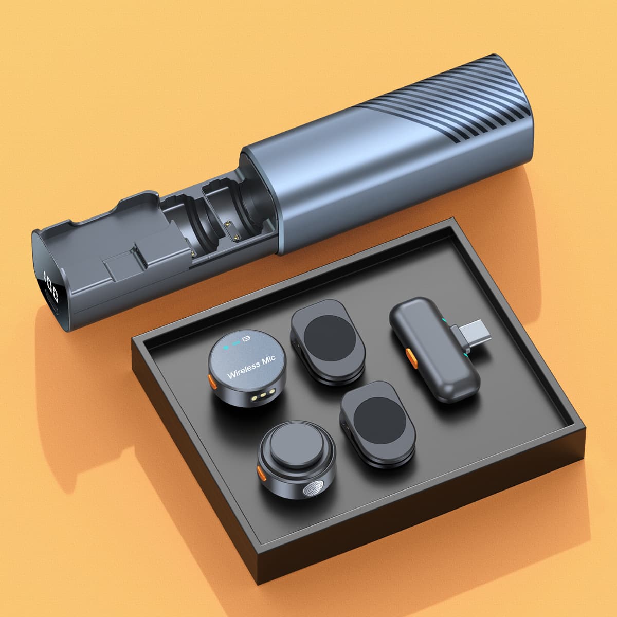 2025 New Cross-Border Wireless Lavalier Microphone Pull-Out Charging Compartment Mobile Phone Live Broadcast Radio Noise Reduction Microphone