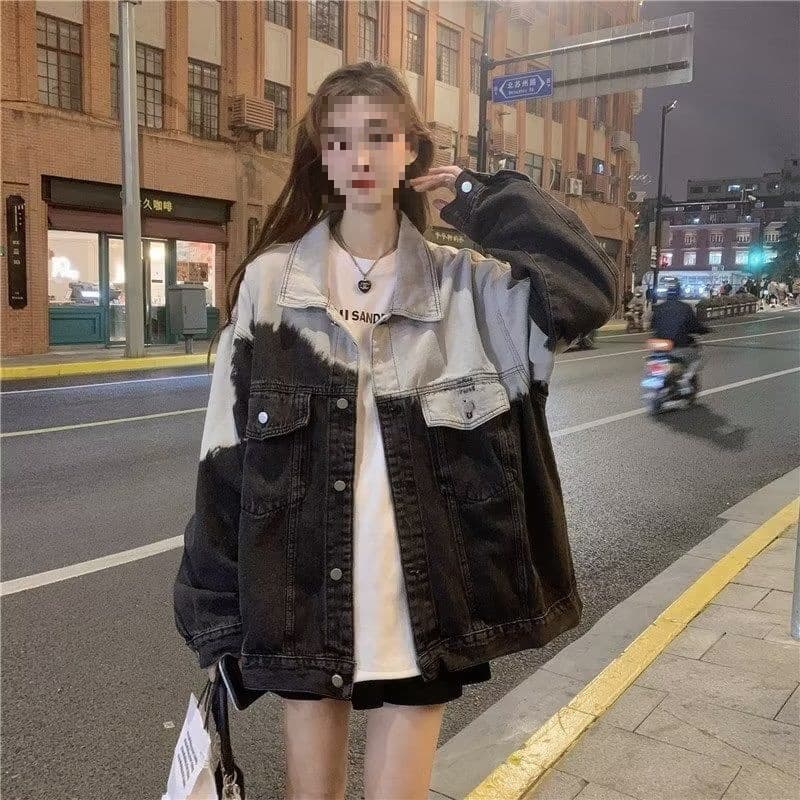 Gradient denim jacket for women, new spring and autumn style, loose fit, Korean style, American retro, Hong Kong style jacket top