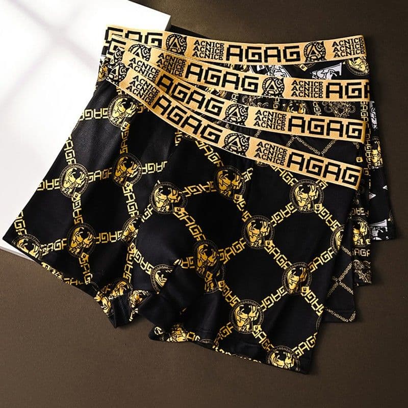 Black Gold Printed Men's Underwear Boxer Briefs Summer Thin Large Size Breathable Boxer Shorts Factory Wholesale Cross-border