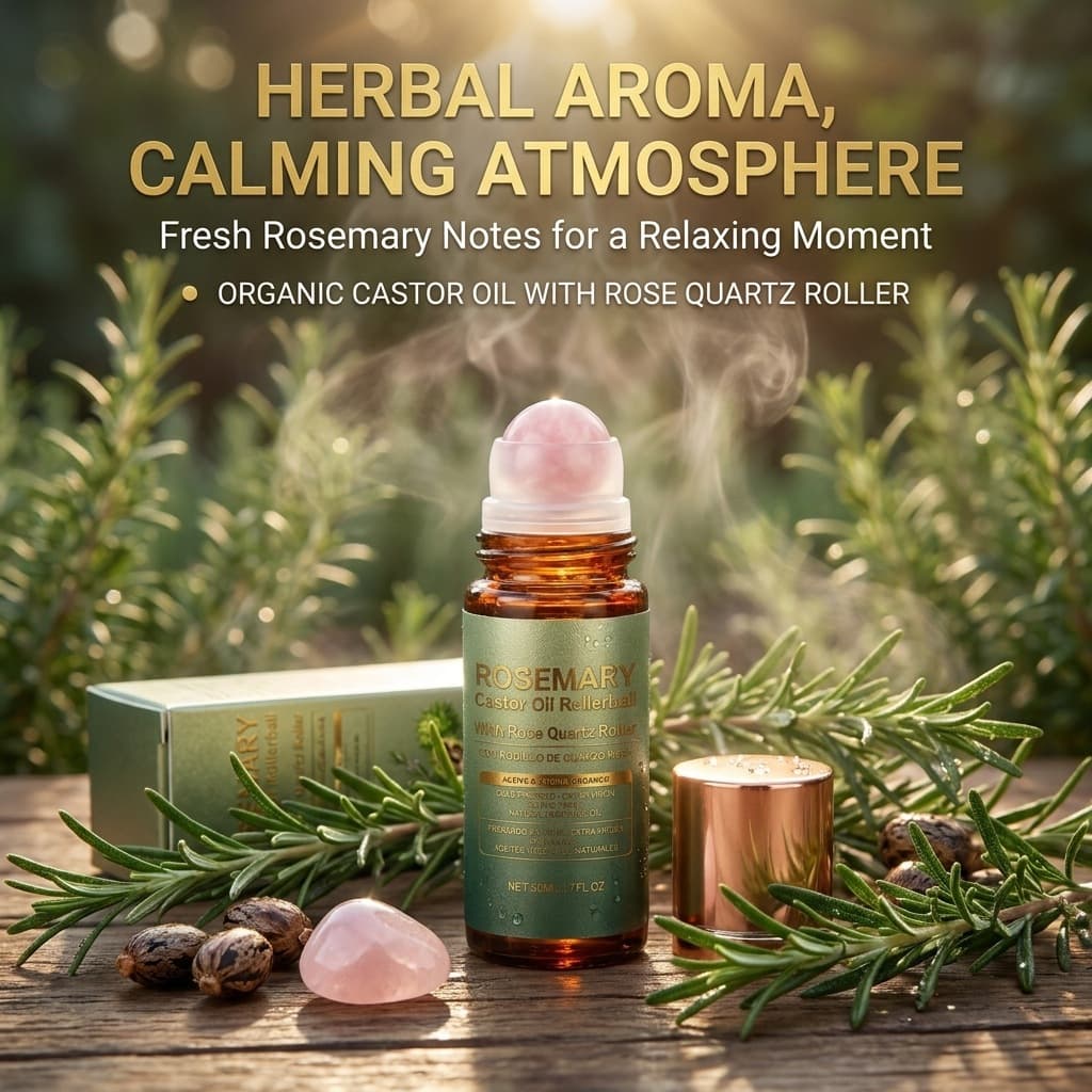 Rosemary Quartz Roll-On Castor Oil Skin Care Moisturizing Softening Portable Daily Massage Nourishing Body Care