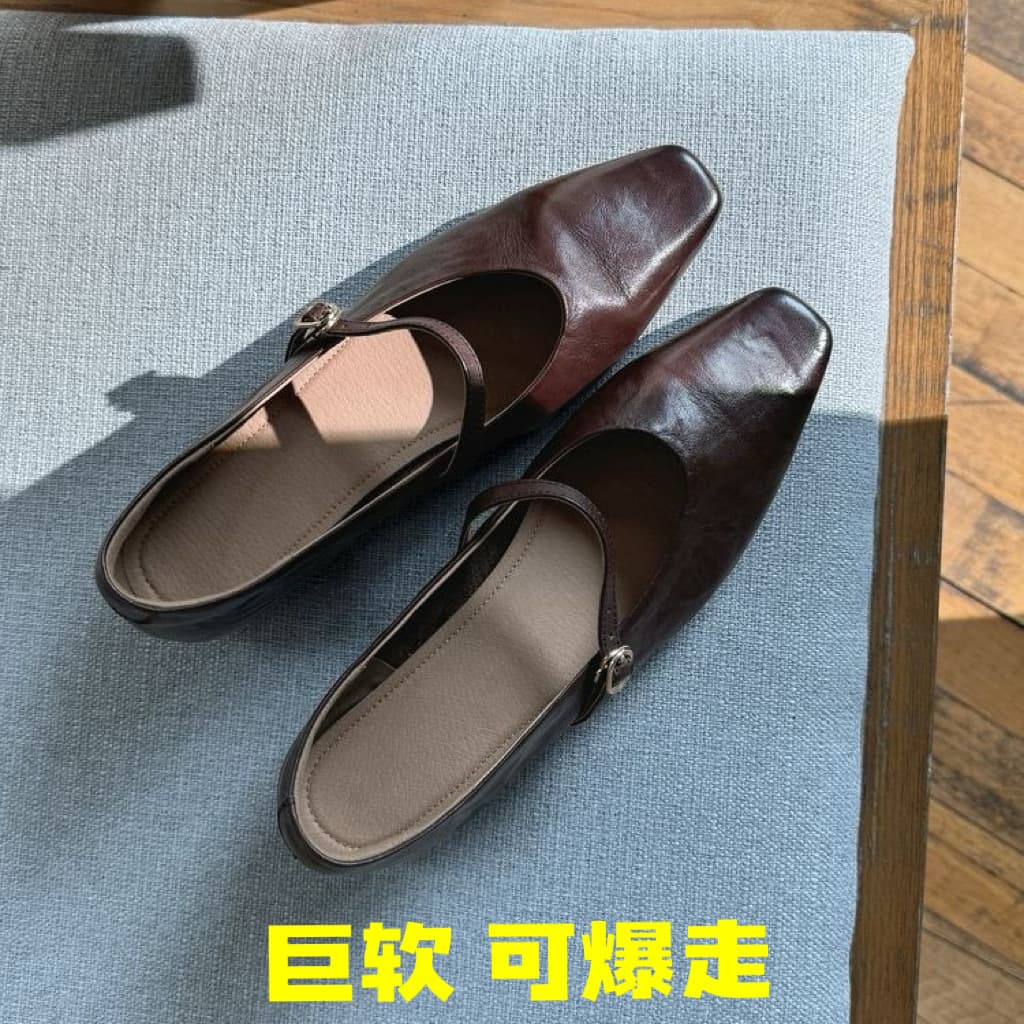 Giant Soft German Training Shoes: Top Layer Calfskin, Thick Sole Loafers for Commuting, Soft Sole, Japanese School Style High Heels