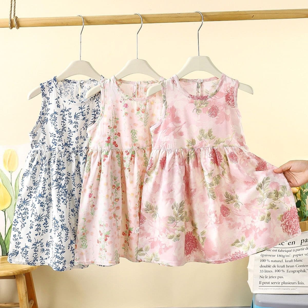 Summer New Girls Lyocell Cotton Silk Dress Princess Dress for Big and Medium Kids Baby Sleep Dress