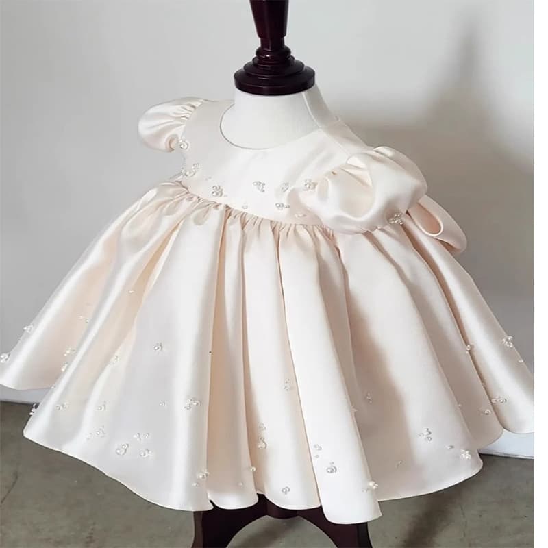 Champagne One-Year-Old Dress for Baby Girls Spring Infant Children's First Birthday Flower Girl Princess Birthday Hostess Dress