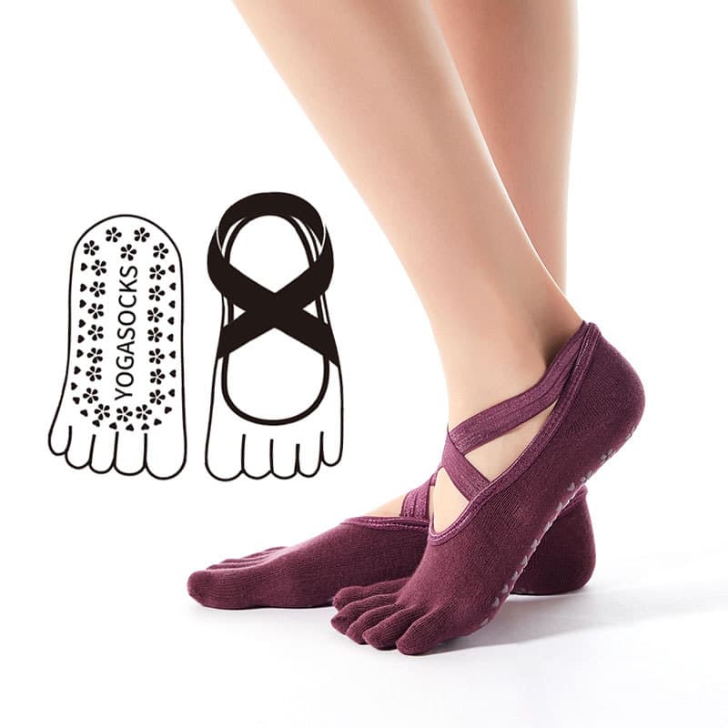 In Stock, Direct Ship - Korea Hot Selling Cross-Bind Yoga Socks, Non-Slip Dot Grip, Five-Toe Indoor Floor Pilates Socks