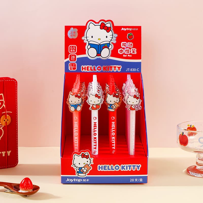 Yue Mu Hello Kitty Gel Pen with Cartoon Clip, Cute Kitty Cat 0.5mm Retractable Black Ink Pen, High Aesthetic