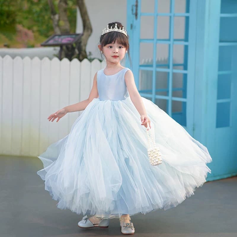 Autumn Girls Dress, Blue Puffy Tulle Dress, Baby Birthday 1-Year-Old Princess Dress, Performance Outfit, Princess Style