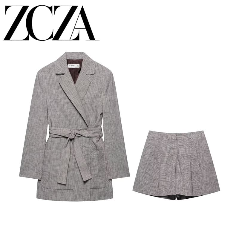 ZCZA homemade European and American style new women's clothing fashion versatile cross-border belt suit jacket pleated shorts