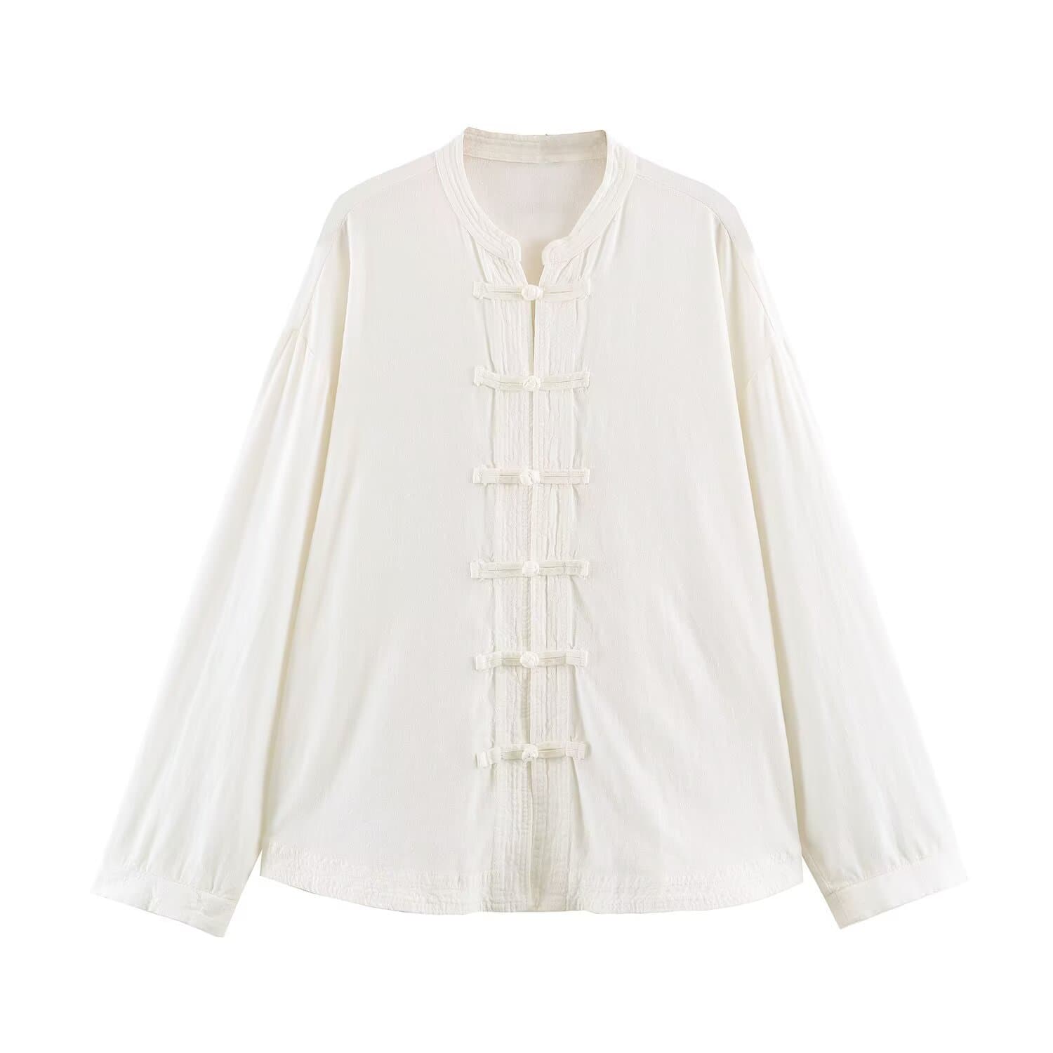 2026 European and American Style Women's Summer Long Sleeve Knot Button Loose Shirt 90689