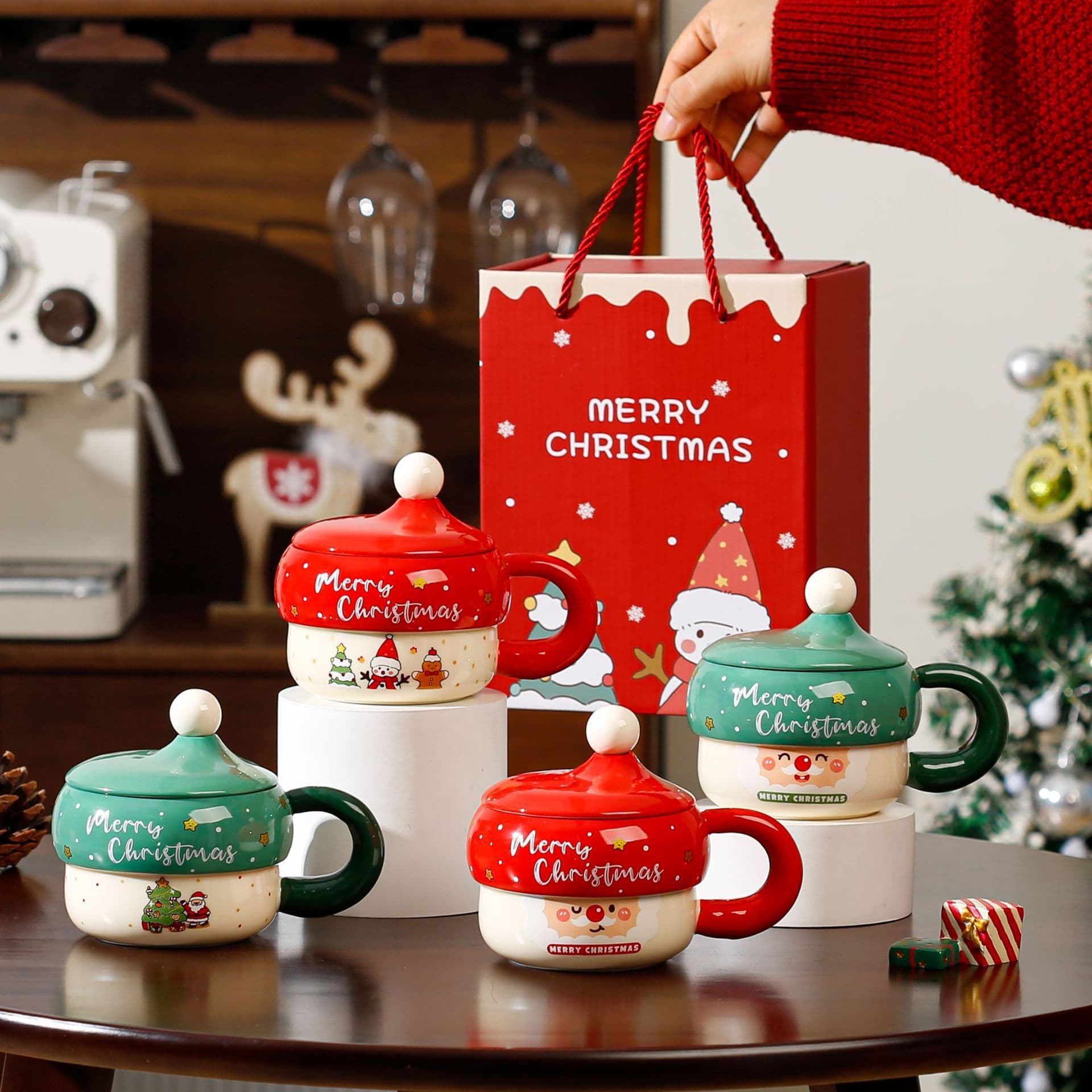 Cross-border Santa Claus Cartoon Ceramic Mug Customizable Logo Christmas Gift Mushroom Head Mug Souvenir