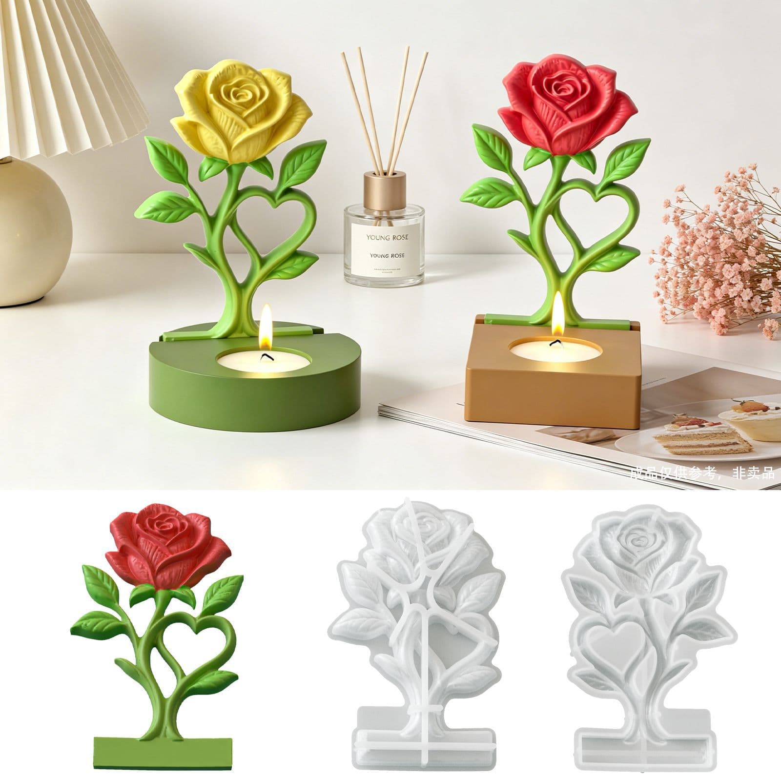 Yumeiren Love Rose Candle Holder Silicone Mold Cross-border DIY Scented Candle Base Plaster Decoration Mold