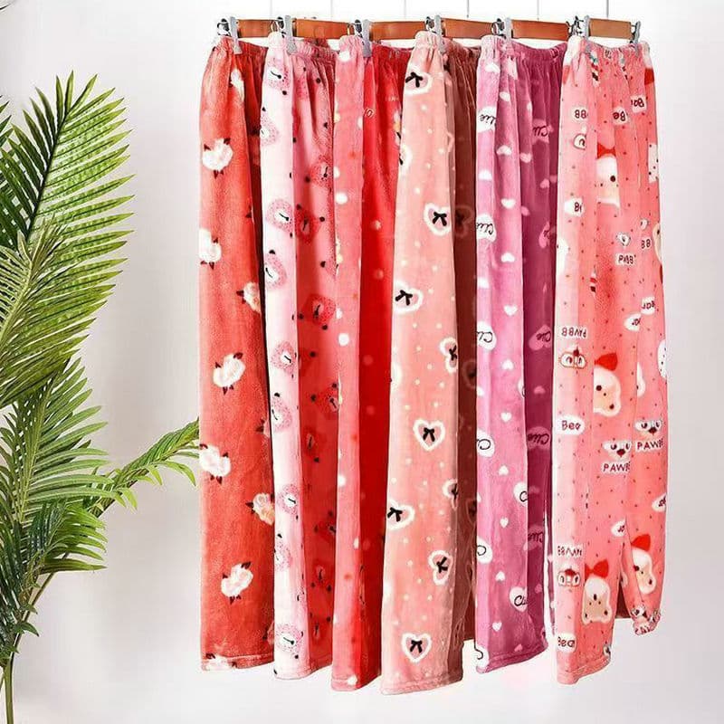 Flannel Thickened Coral Velvet Pajamas for Women Autumn and Winter Printed Flannel Can Be Worn Outside Home Pants