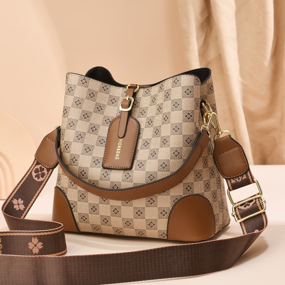 Taizhou Women's Retro Plaid Bucket Bag Large Capacity Shoulder Bag Crossbody Bag Ladies Bags