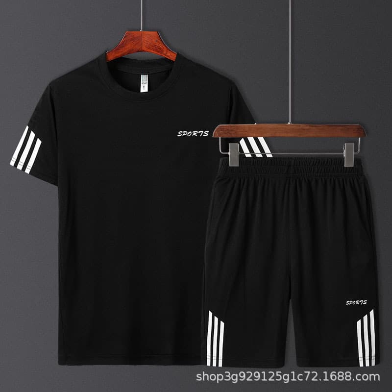 Men's Sport Suit Quick Dry Short Sleeves T-Shirt Loose Fit Casual Pants Summer Shorts 2-Piece Set Lightweight