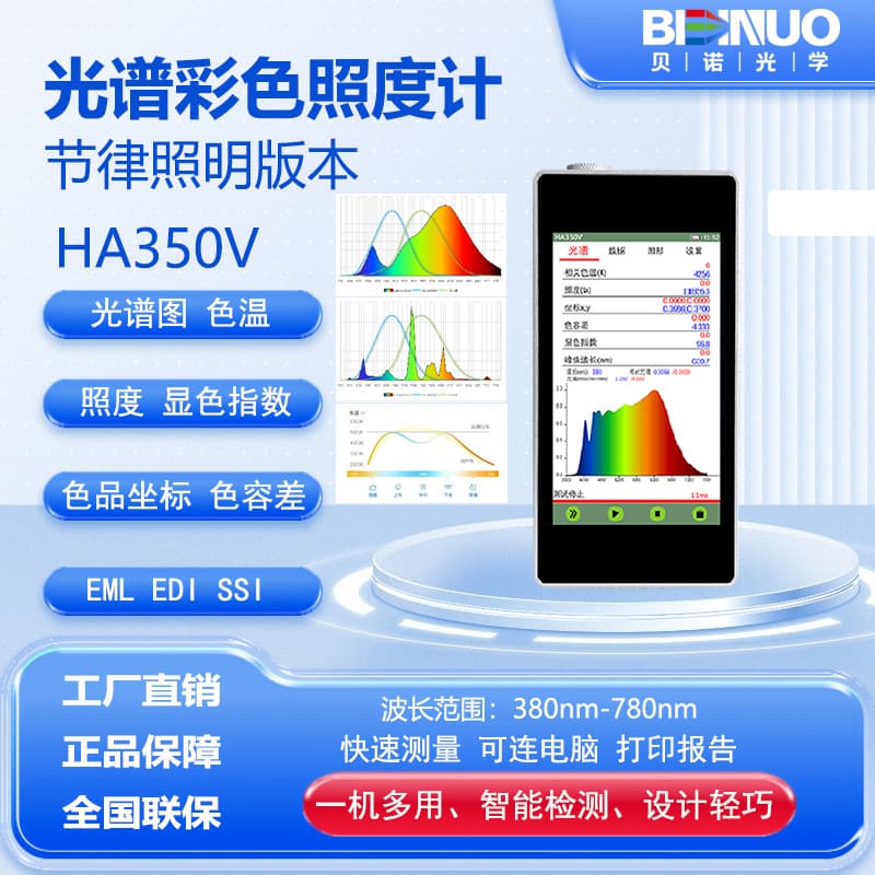 HA350V Circadian Lighting Spectroradiometer EML EDI Color Temperature Illuminance CRI Color Tolerance Tester