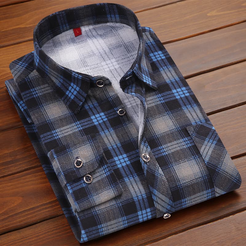 New Men's Casual Versatile Business Commute Lapel Plaid Shirt Simple Design Middle-Aged Plus Size Men's Clothing