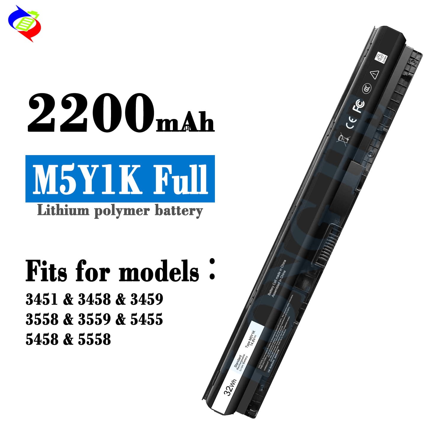 Battery for Dell M5Y1K Full Notebook 3451/3458/3459/3558/3559/5455