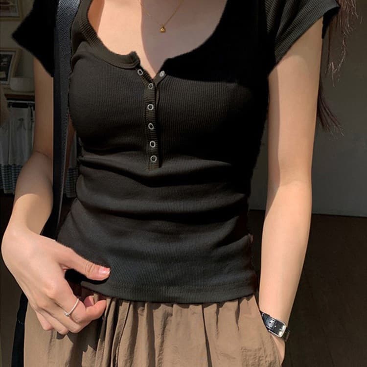 Soft Style V-Neck Short Sleeve T-Shirt for Women 2024 Summer New Tight Slim Fit Design Short Crop Top