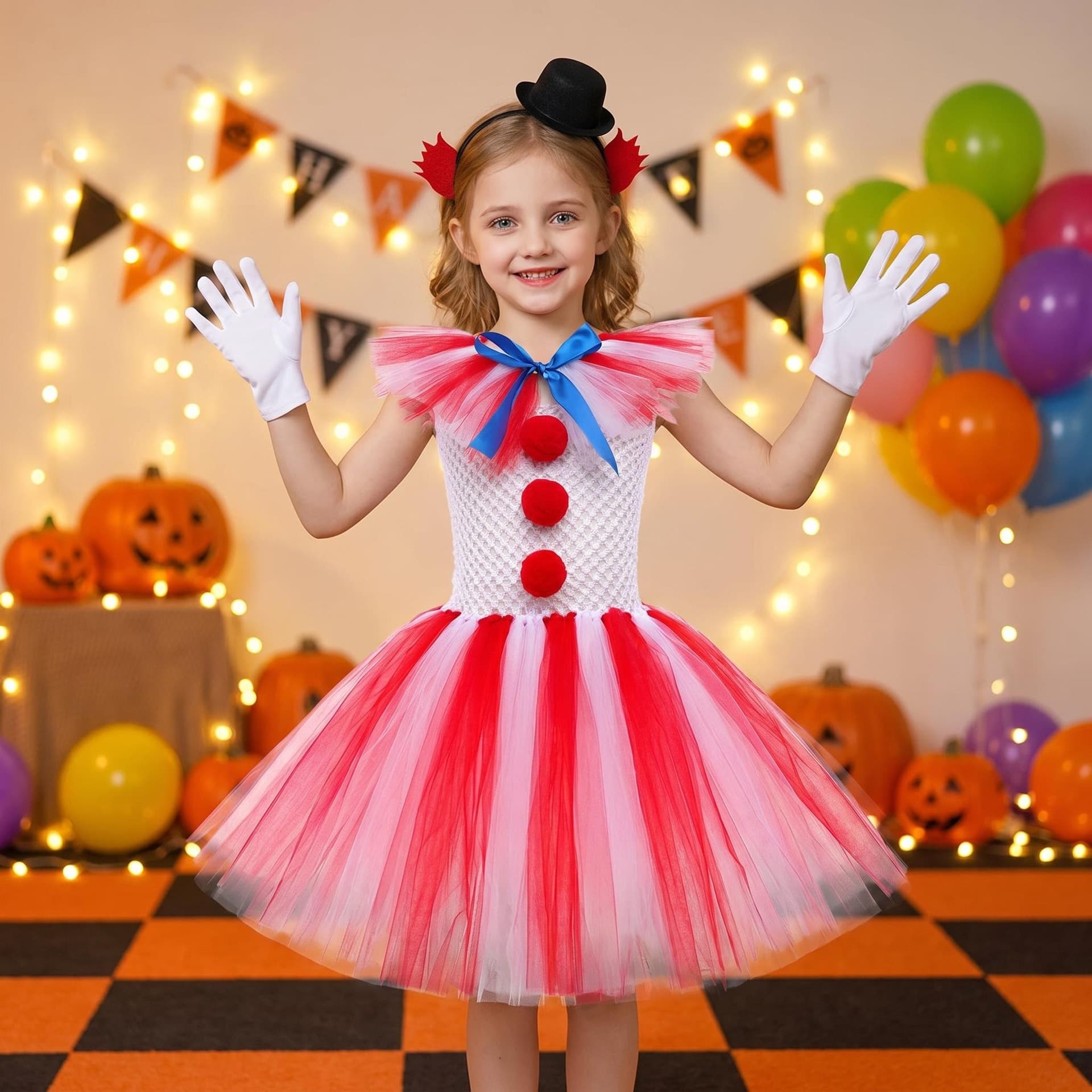 Cross-border new Halloween clown costumes children's mesh princess skirt cornfield clown character cos clothing