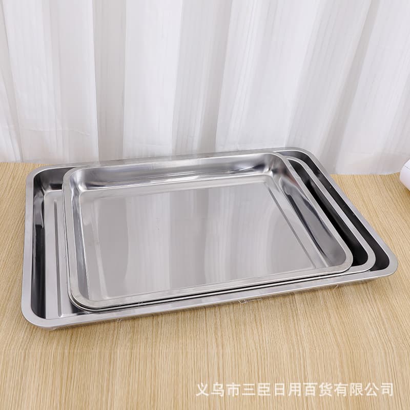 08 Magnetic Extra-Thick Square Pan 4.8 Stainless Steel Grill Pan Rectangular Tray Canteen Steaming Rice Plate Dish Wholesale