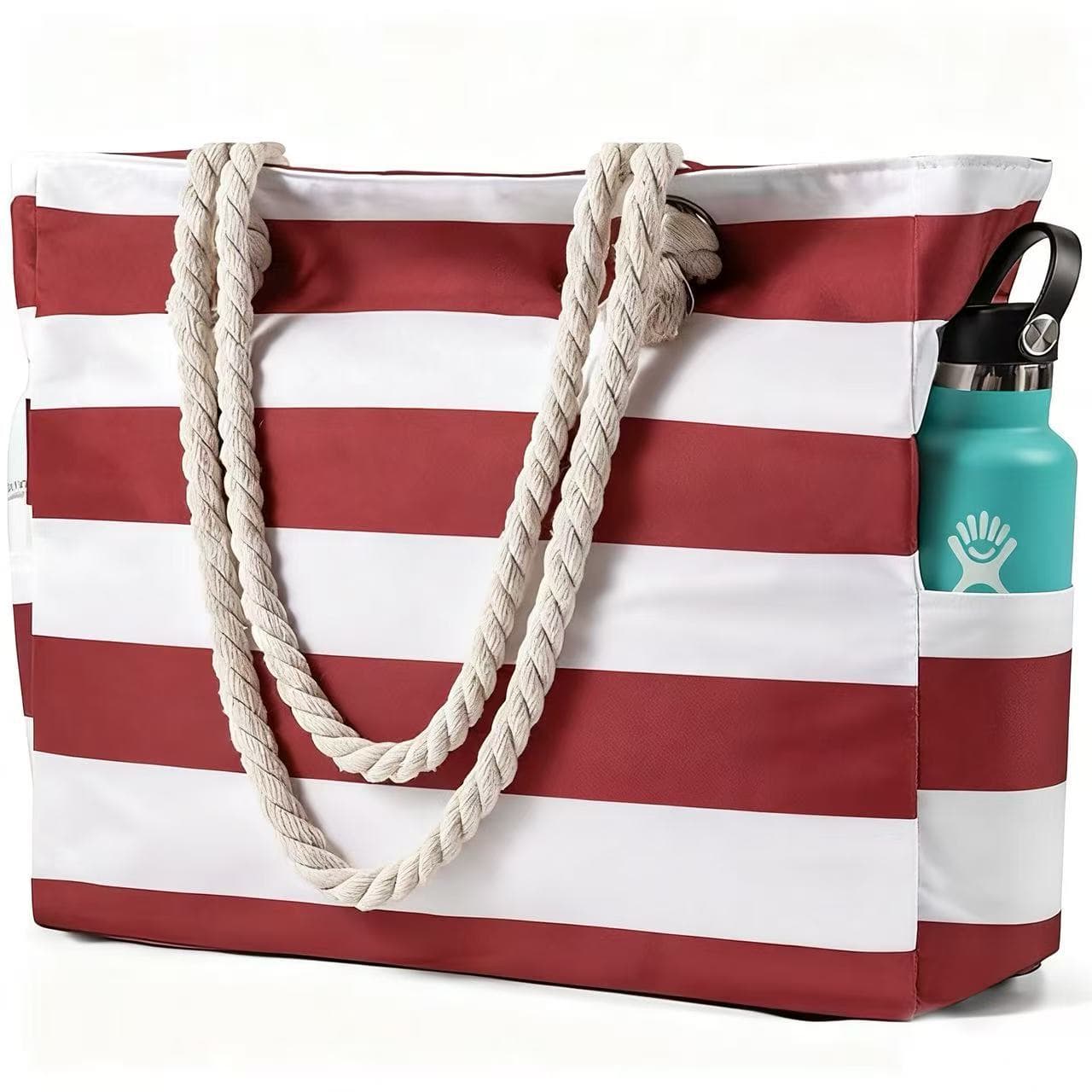 Women's Amazon Large Capacity Striped Beach Bag Handheld Outdoor Picnic Swimming Fitness Travel Waterproof Sand-Proof