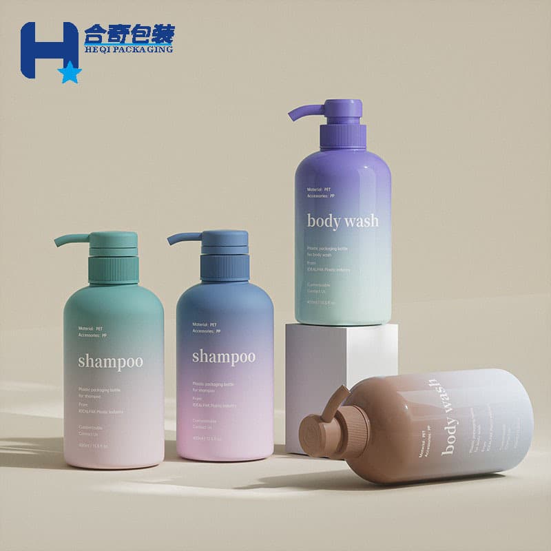 Gradient shampoo bottle 400ml round shoulder shampoo packaging lotion empty bottle press shower gel sub-bottle