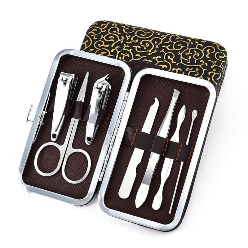 Stainless Steel Nail Clipper Beauty Tools Printable Gift Logo Nail Clipper Leather Box 7 Piece Set Nail Clipper