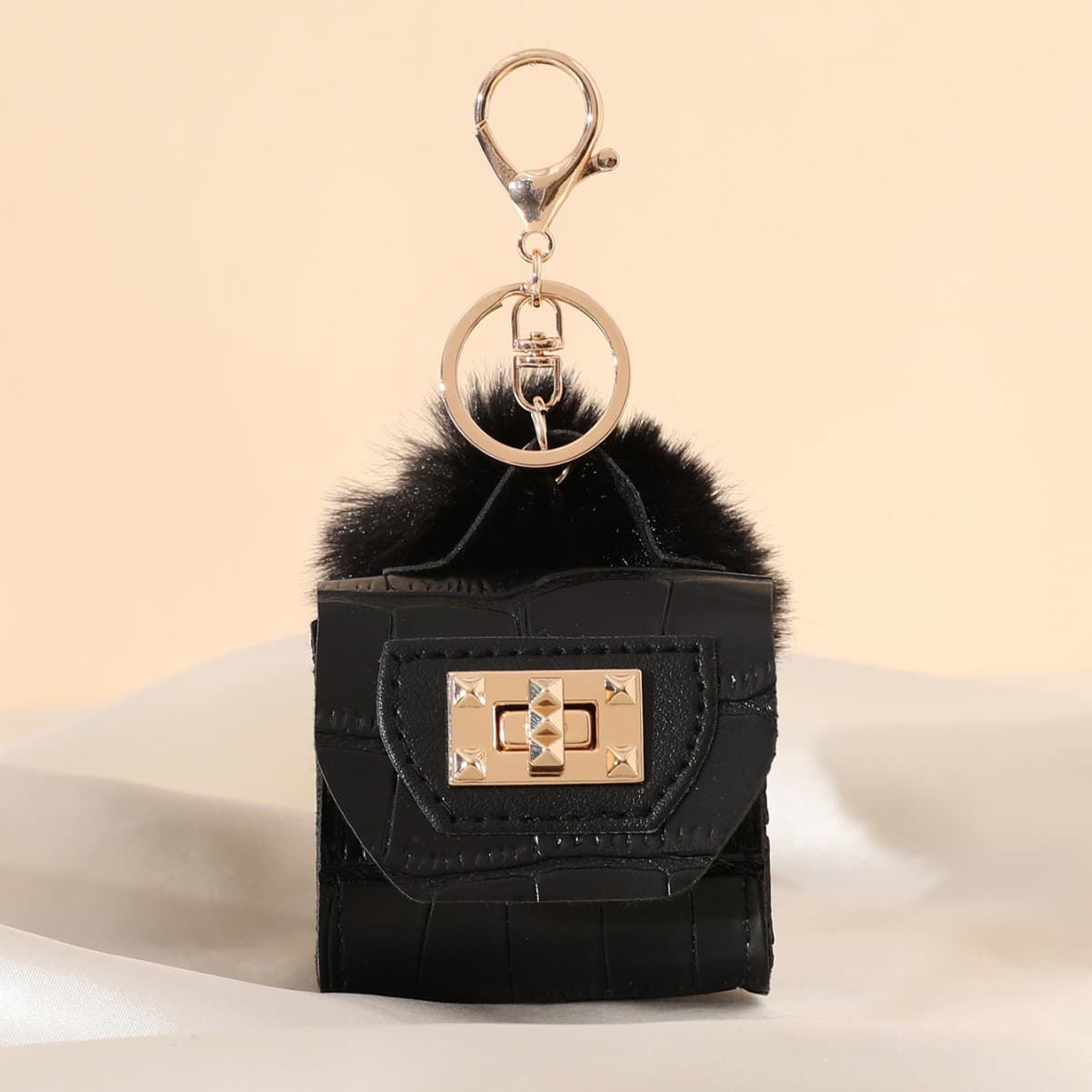 Fashion Mini Earphone Bag Pendant Charm, Women Bag Stone Grain Lock Buckle Mini Bag Pendant