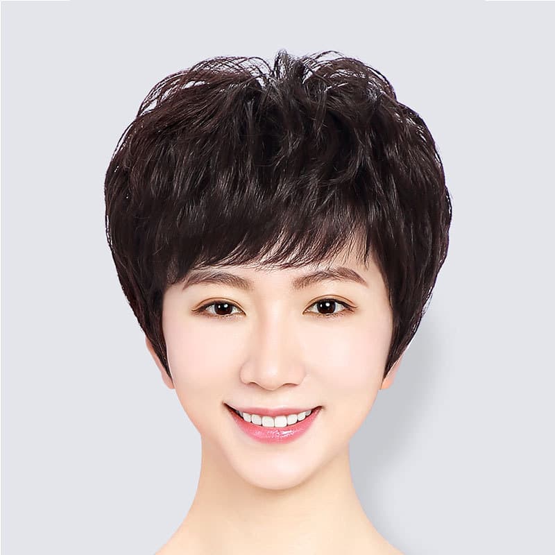 Wig for women with short hair, textured full head cover, real hair, beauty-reducing, age-reducing, middle-aged and elderly ladies wig cover, breathable and fluffy