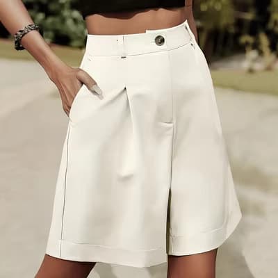 2026 Summer New European and American Style Women's High-Waist Pleated Shorts Loose Fit Cross-Border Amazon Women's Summer Casual